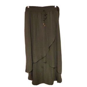 Apt 9 Womens Skirt Hi Low Hunter Green Layer Large Pull On Midi Career Tie NWT